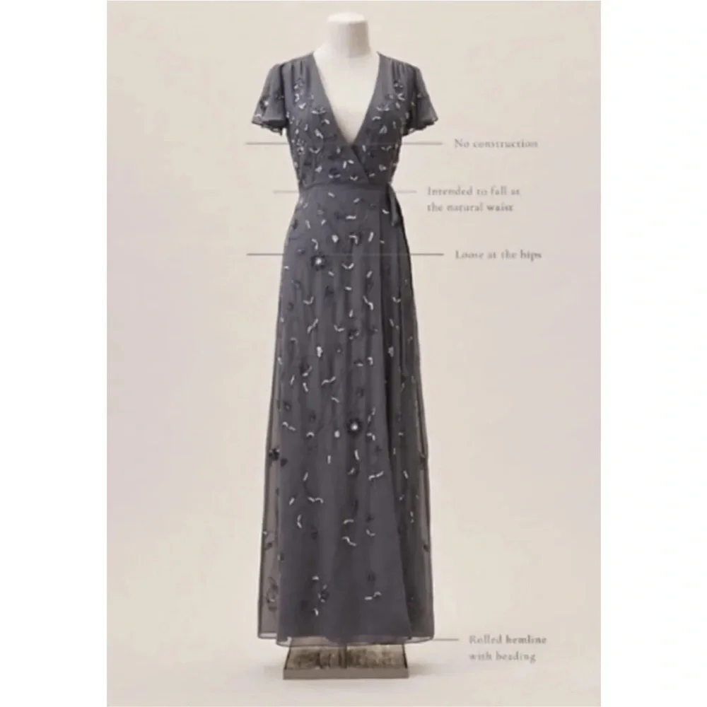 BHLDN Plymouth Grey Beaded Maxi Wrap Dress - Picture 6 of 10
